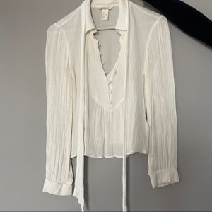 H&M white tie front blouse